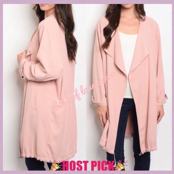 BLUSH PINK DETAILED LONG OPEN STYLE JACKET - Picture 2 of 9
